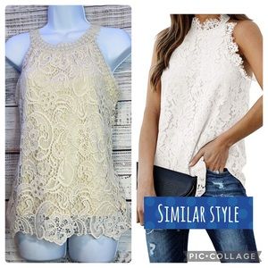 ADIVA Lace Tank Top Beige Halter Tank Top | Size XS